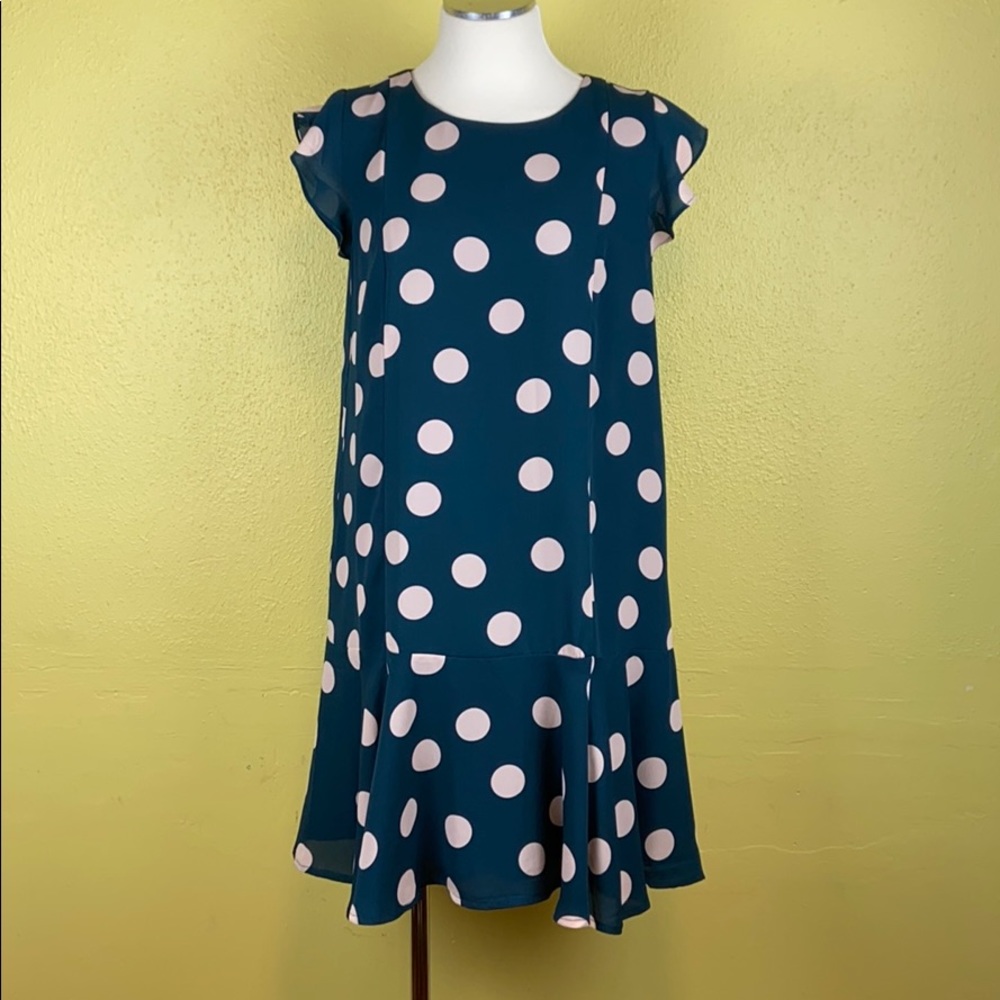 Loft outlet petite green dot flounce dress…